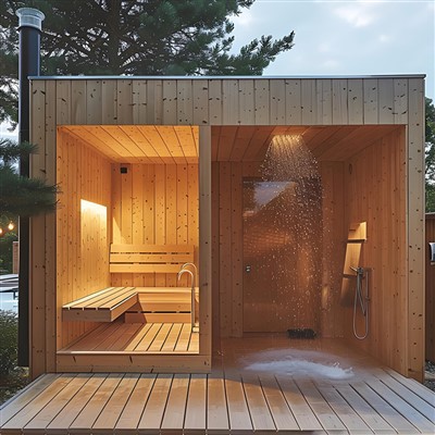 Sauna externa privativa pequena-com porta externa e chuveiro-embutido